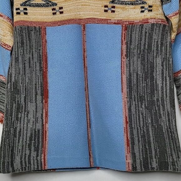 Daddy's Money 3/4 Wide Sleeve V Neck Aztec Print Vtg 70s Sweater Size Large - Picture 4 of 8